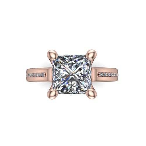 Amina Princess Shape Classic Engagement Ring in 14K Rose Gold