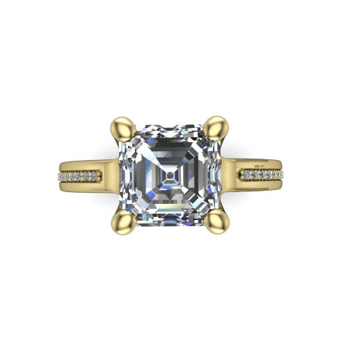Amina Square Emerald Shape Classic Engagement Ring in 18K Yellow Gold