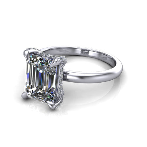Alaia Emerald Shape Classic Engagement Ring in 18K White Gold