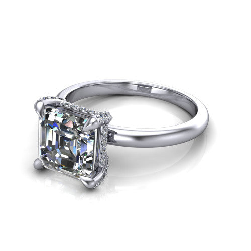 Alaia Square Emerald Shape Classic Engagement Ring in 18K White Gold