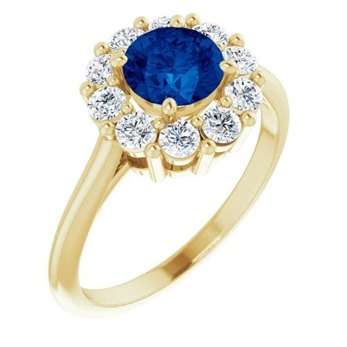 14K Gold Natural Blue Sapphire & 1/2 CTW Natural Diamond Ring 14K Yellow Gold