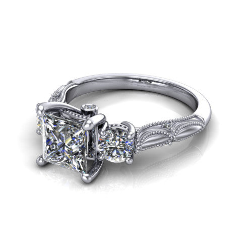 Alessia Princess Shape Three Stone Engagement Ring in 14K White Gold