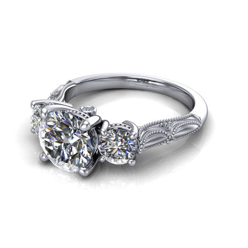 Alessia Round Shape Three Stone Engagement Ring in 14K White Gold