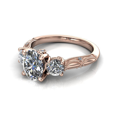 Alessia Oval Shape Three Stone Engagement Ring in 18K Rose Gold