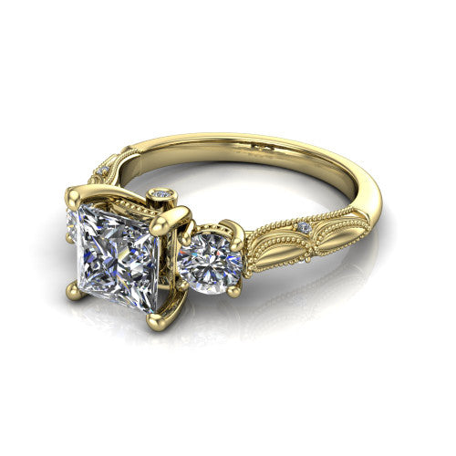 Alessia Princess Shape Three Stone Engagement Ring in 14K Yellow Gold