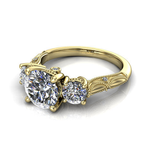 Alessia Round Shape Three Stone Engagement Ring in 14K Yellow Gold