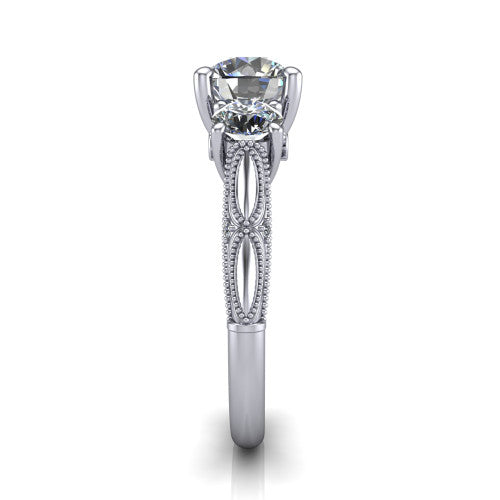 Alessia Round Shape Three Stone Engagement Ring in 14K White Gold