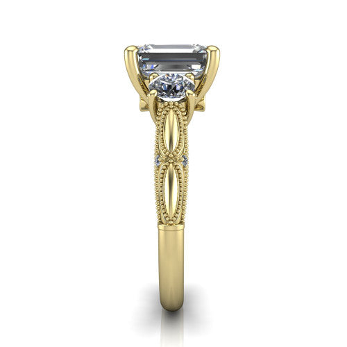 Alessia Emerald Shape Three Stone Engagement Ring in 14K Yellow Gold