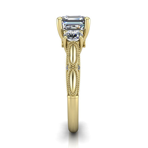 Alessia Square Emerald Shape Three Stone Engagement Ring in 14K Yellow Gold