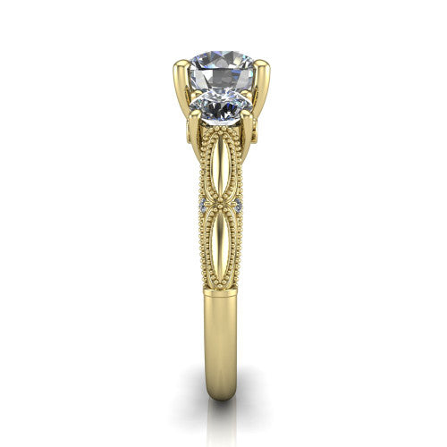 Alessia Round Shape Three Stone Engagement Ring in 18K Yellow Gold
