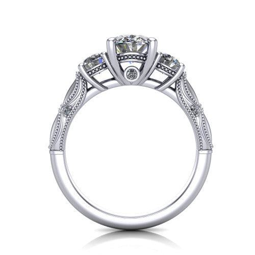 Alessia Oval Shape Three Stone Engagement Ring in 14K White Gold