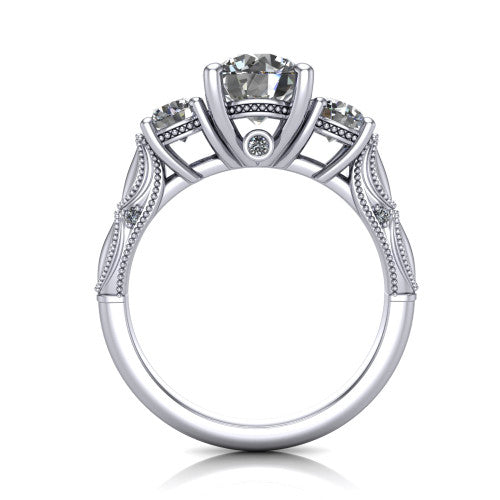 Alessia Round Shape Three Stone Engagement Ring in Platinum