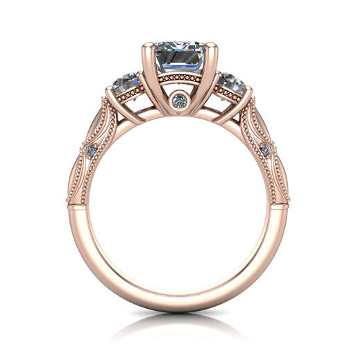 Alessia Emerald Shape Three Stone Engagement Ring in 14K Rose Gold