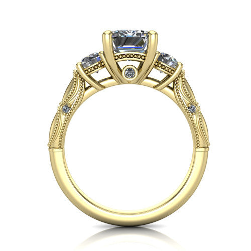 Alessia Emerald Shape Three Stone Engagement Ring in 18K Yellow Gold
