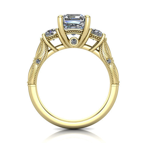Alessia Square Emerald Shape Three Stone Engagement Ring in 14K Yellow Gold