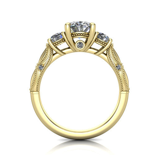 Alessia Oval Shape Three Stone Engagement Ring in 14K Yellow Gold