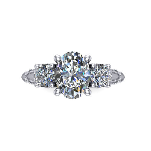 Alessia Oval Shape Three Stone Engagement Ring in Platinum