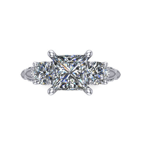 Alessia Princess Shape Three Stone Engagement Ring in Platinum