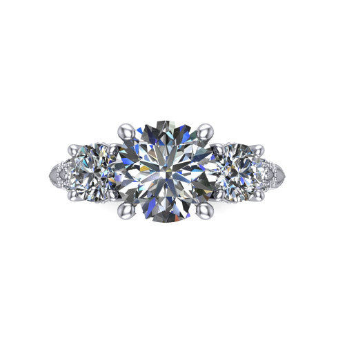 Alessia Round Shape Three Stone Engagement Ring in Platinum