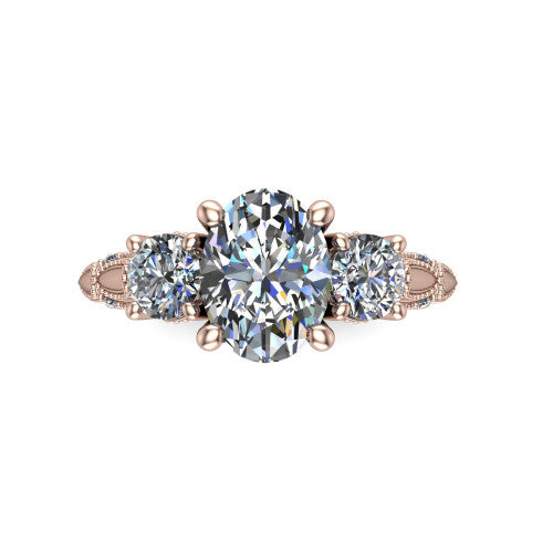 Alessia Oval Shape Three Stone Engagement Ring in 14K Rose Gold