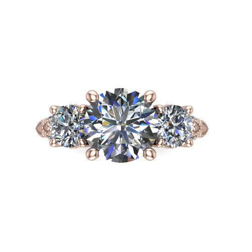 Alessia Round Shape Three Stone Engagement Ring in 14K Rose Gold