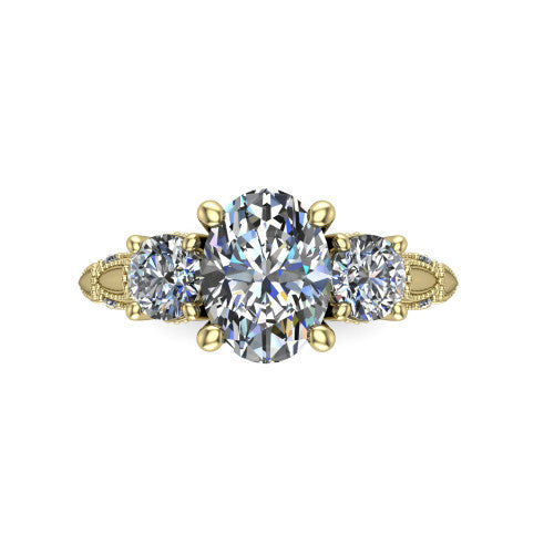 Alessia Oval Shape Three Stone Engagement Ring in 18K Yellow Gold