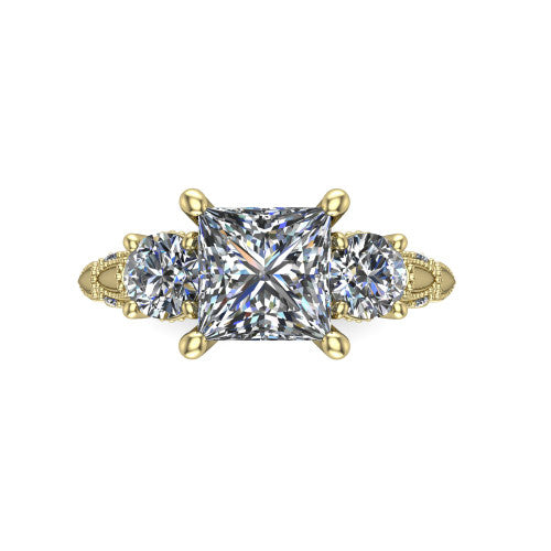 Alessia Princess Shape Three Stone Engagement Ring in 14K Yellow Gold