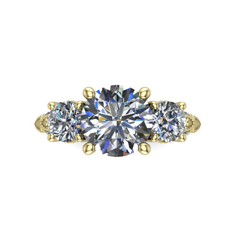 Alessia Round Shape Three Stone Engagement Ring in 18K Yellow Gold