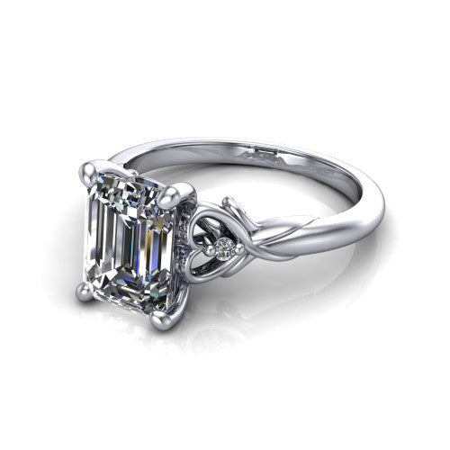 Zephyr Emerald Shape Classic Engagement Ring in 18K White Gold