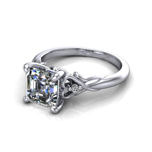 Zephyr Square Emerald Shape Classic Engagement Ring in 18K White Gold