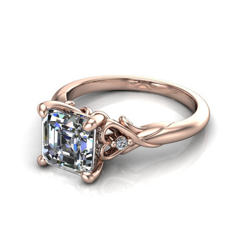 Zephyr Square Emerald Shape Classic Engagement Ring in 18K Rose Gold