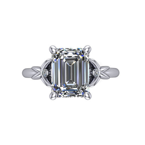 Zephyr Emerald Shape Classic Engagement Ring in 18K White Gold