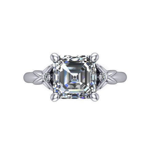 Zephyr Square Emerald Shape Classic Engagement Ring in 18K White Gold