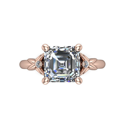Zephyr Square Emerald Shape Classic Engagement Ring in 14K Rose Gold