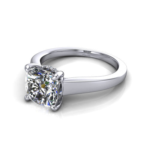 Agnes Cushion Shape Hidden Halo Engagement Ring in 18K White Gold
