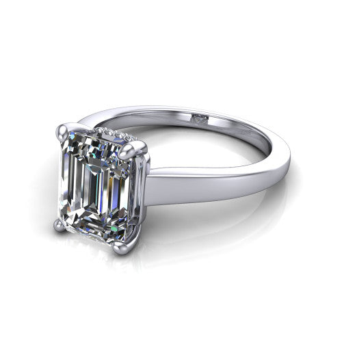Agnes Emerald Shape Hidden Halo Engagement Ring in 18K White Gold