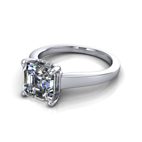 Agnes Square Emerald Shape Hidden Halo Engagement Ring in 14K White Gold