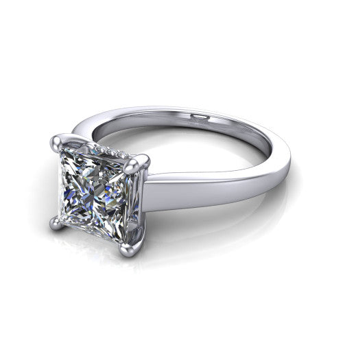 Agnes Princess Shape Hidden Halo Engagement Ring in 14K White Gold