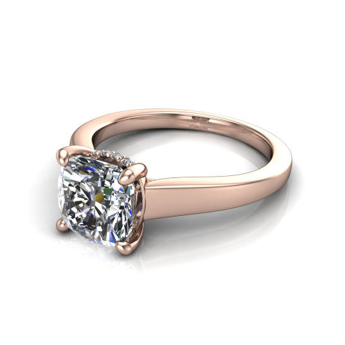 Agnes Cushion Shape Hidden Halo Engagement Ring in 18K Rose Gold