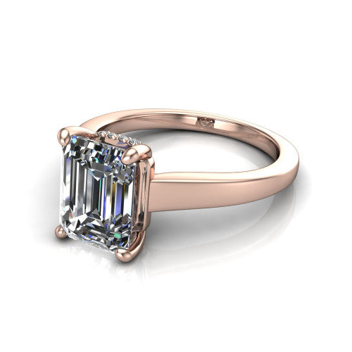 Agnes Emerald Shape Hidden Halo Engagement Ring in 18K Rose Gold