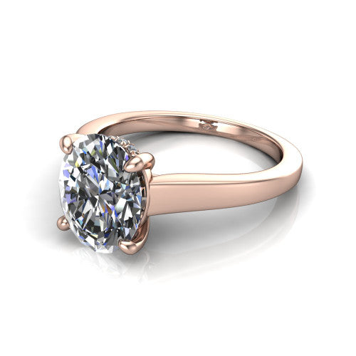 Agnes Oval Shape Hidden Halo Engagement Ring in 18K Rose Gold