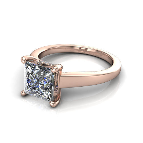 Agnes Princess Shape Hidden Halo Engagement Ring in 18K Rose Gold