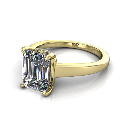 Agnes Emerald Shape Hidden Halo Engagement Ring in 18K Yellow Gold