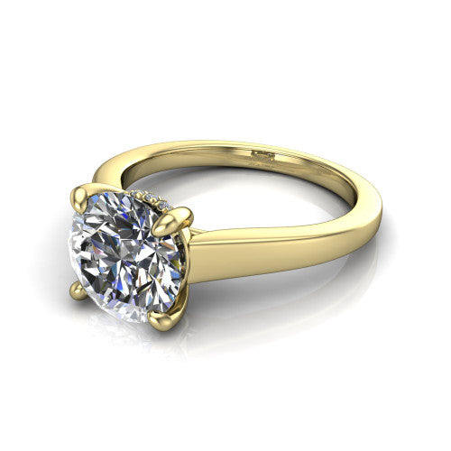 Agnes Round Shape Hidden Halo Engagement Ring in 18K Yellow Gold