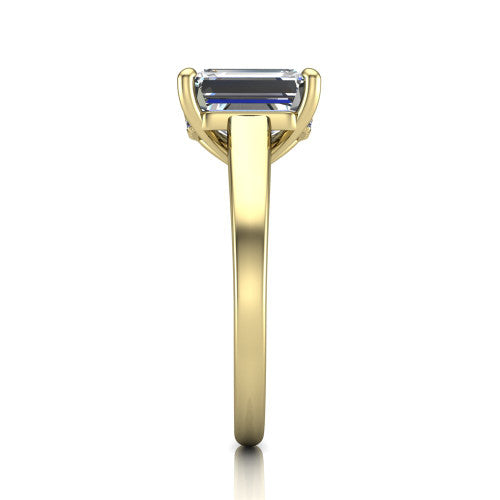 Agnes Emerald Shape Hidden Halo Engagement Ring in 14K Yellow Gold