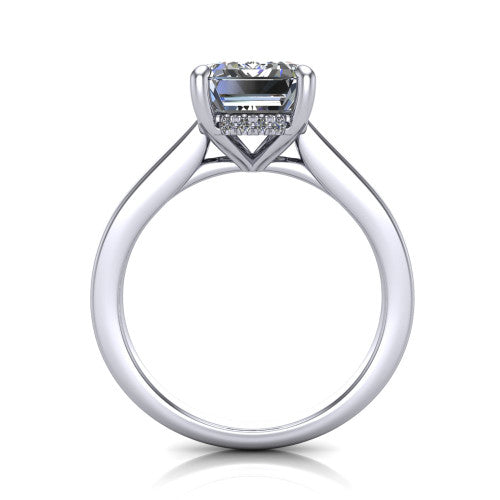Agnes Emerald Shape Hidden Halo Engagement Ring in Platinum