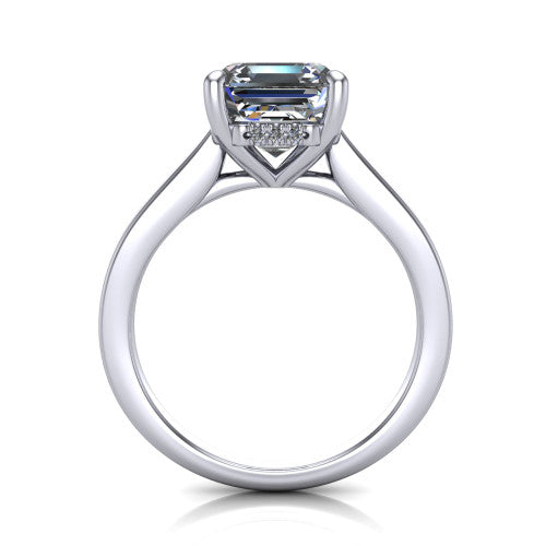 Agnes Square Emerald Shape Hidden Halo Engagement Ring in 18K White Gold