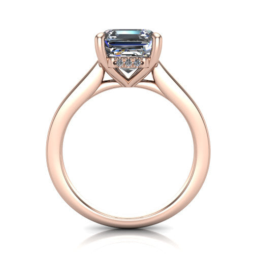 Agnes Square Emerald Shape Hidden Halo Engagement Ring in 18K Rose Gold