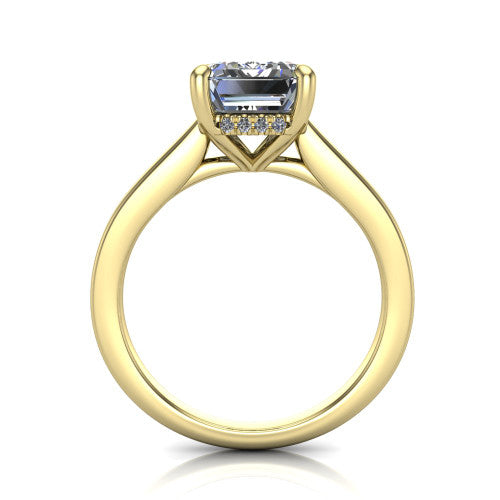 Agnes Emerald Shape Hidden Halo Engagement Ring in 14K Yellow Gold