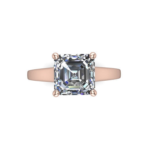 Agnes Square Emerald Shape Hidden Halo Engagement Ring in 18K Rose Gold